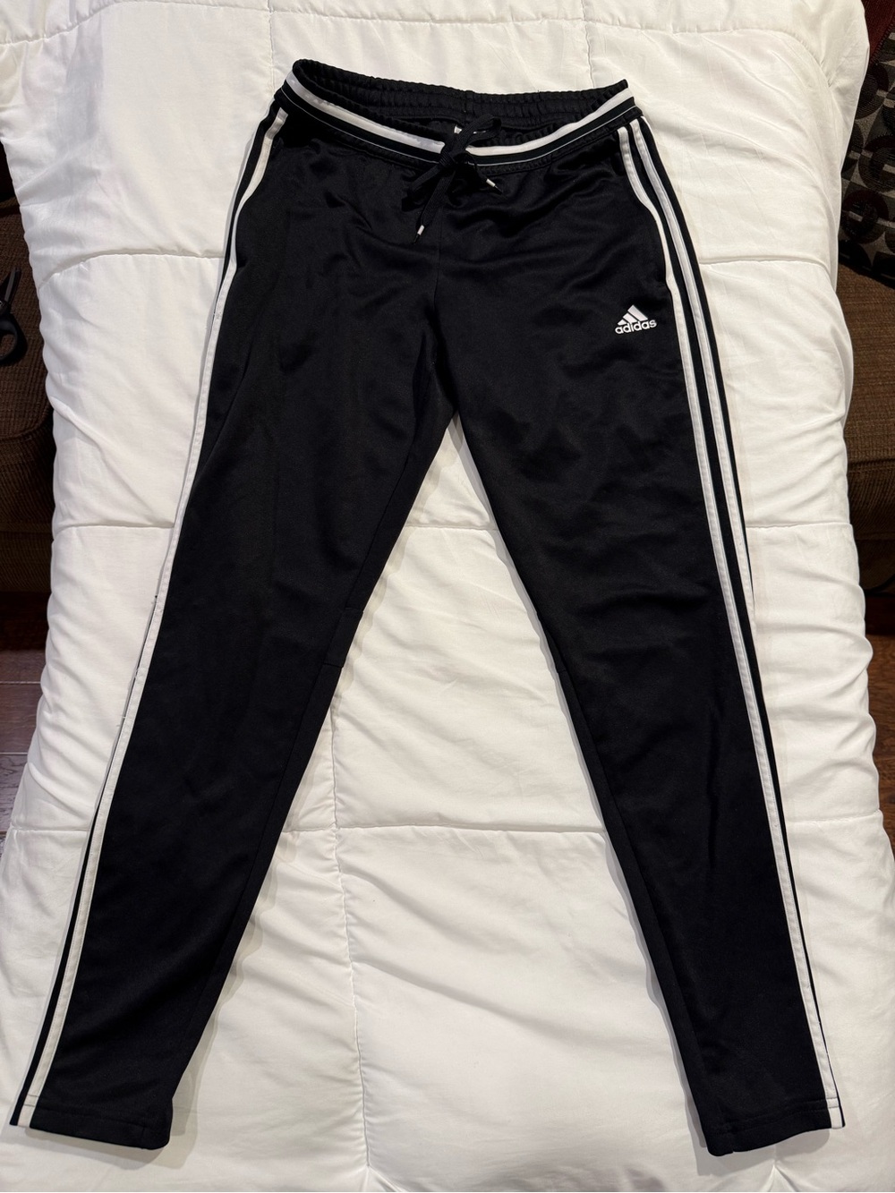 Adidas women’s  Black Track Pants with White Stripes
